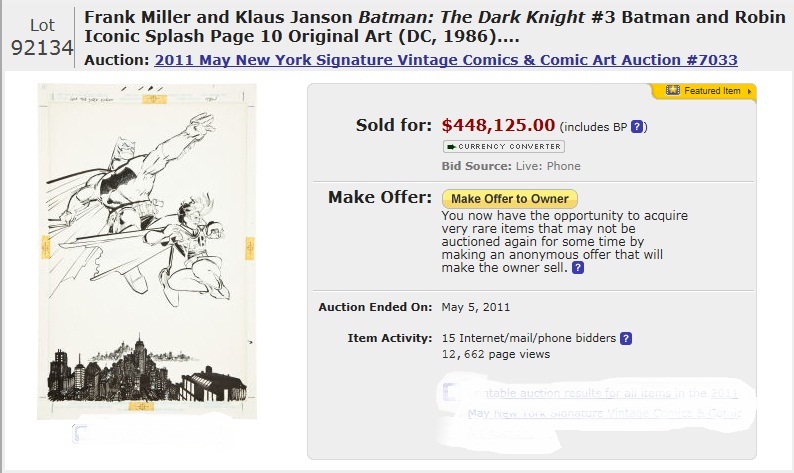 25 Year Old Batman Original Comic Art Brings $448,125 At Auction