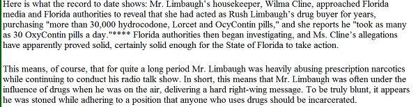 What the Bradley Report had to say about Rush Limbaugh's much-publicized addiction to oxycontin