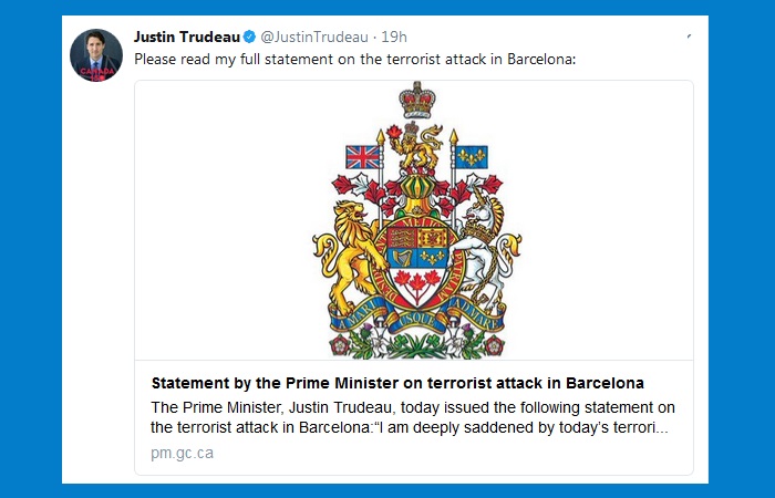 Prime Minister Trudeau On Barcelona Terrorist Attack