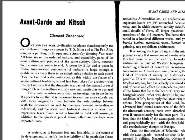 PDF Greenburg Essay Avante-Garde and Kitsch