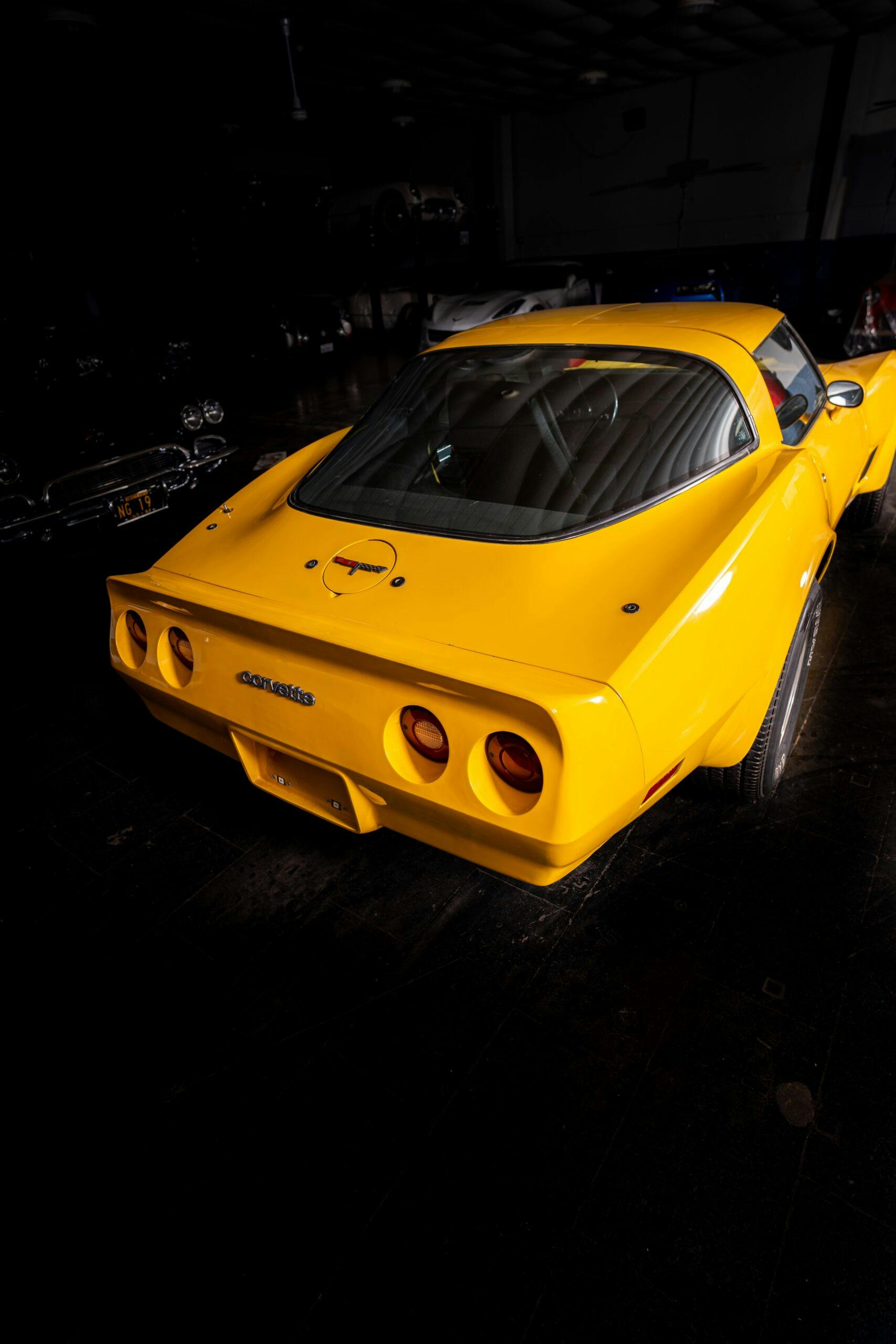 1979 Yellow Corvette high angle rear three quarter
